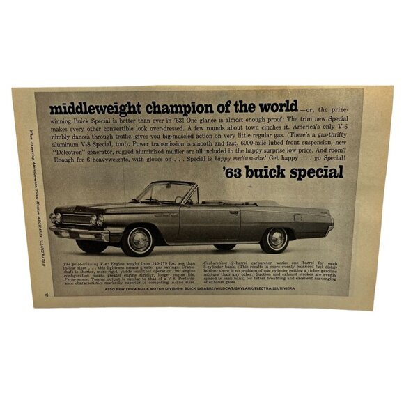 Buick Special Vintage Print Ad 1960s Convertible Auto Middleweight Champion - Picture 6 of 6